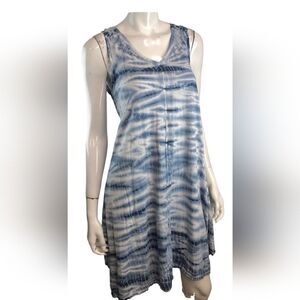 Pure J. Jill Blue/White Tie Dye V-neck Trapeze Pima Cotton Shift Dress Summer